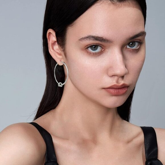 18K Silver Plated Knot Hoop Earrings Fashion Jewelry for Women - Picture 4 of 7